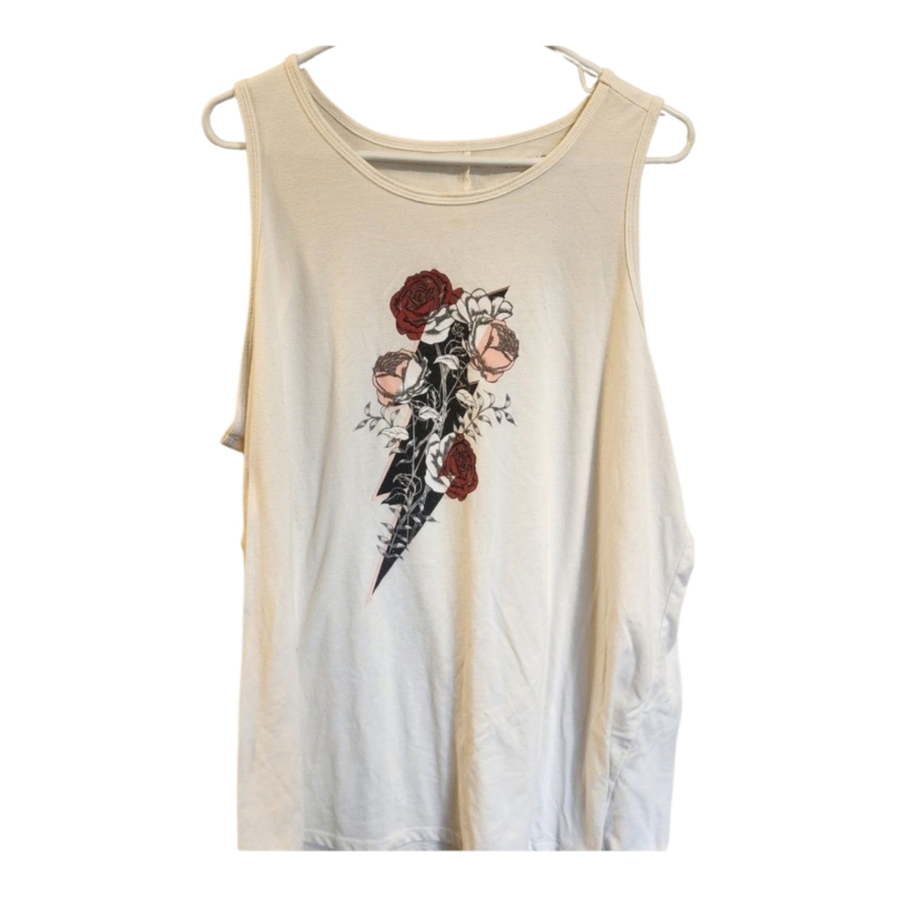TORRID CREAM LIGHTNING BOLT FLORAL TANK TOP Size 3